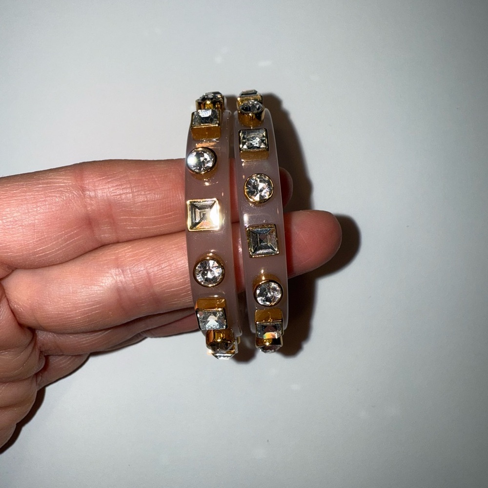 Lele Sadougie Elegant Gold and Pink Crystal Bangle Set